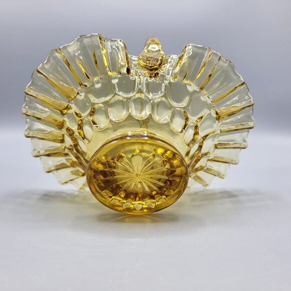 Vintage Candy Dish Amber Glass Basket Thumbprint Ruffled Edge - Picture 9 of 12
